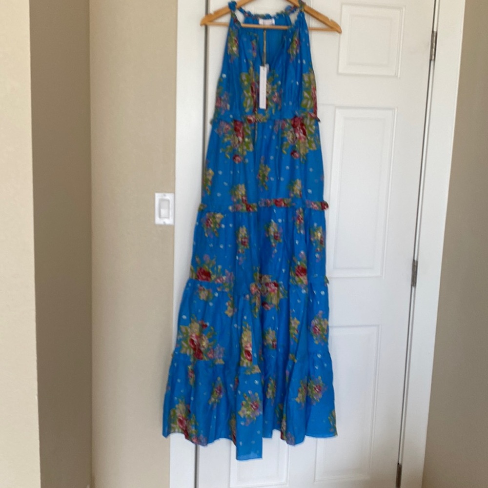 HOUSE OF HARLOW 1960 HELENA BLUE FLORAL TIERED MAXI DRESS